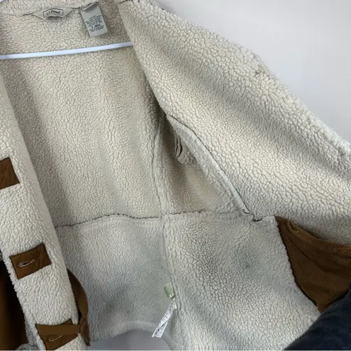 L.L.Bean Faux Suede Sherpa Coat Womens M Brown Button Front Winter Ranch Jacket Size M