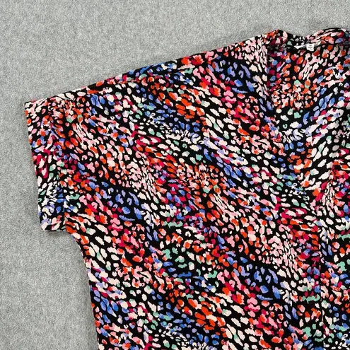 JODIFL Multicolor Print V-Neck Top Women's Medium Oversized Dolman Short Sleeve