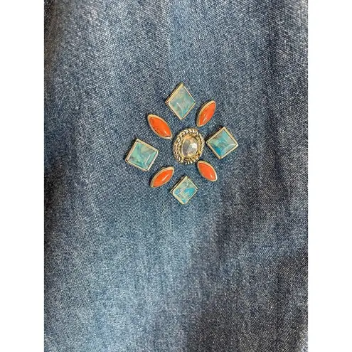 Vintage 90s Denim Shirt Shacket SouthWestern Design size Medium