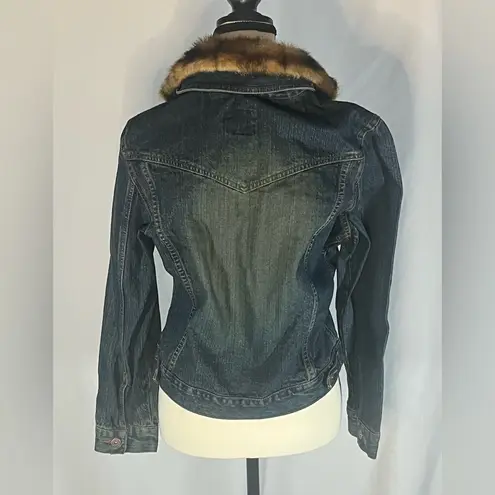Route 66 Vintage Denim Jacket with Faux Fur Collar