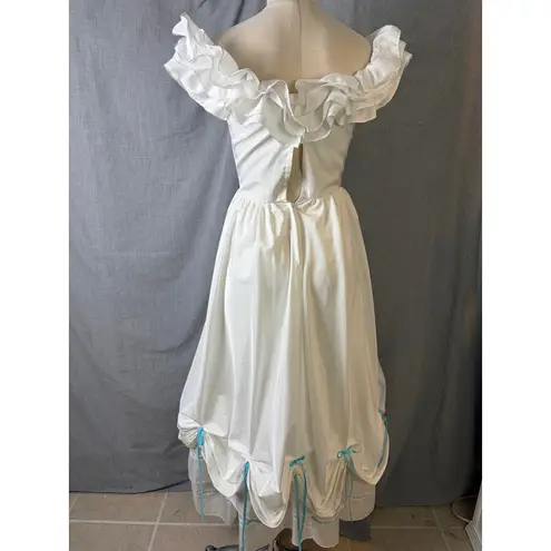 Vintage Handmade Prairie Bridal Dress Ruffle Neck Satin Lace Bows Costume M/L White Size 6