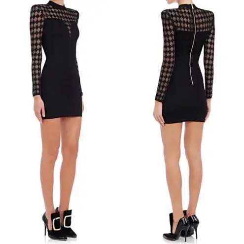 Balmain Black Mesh Harlequin Long Sleeve Mini Dress