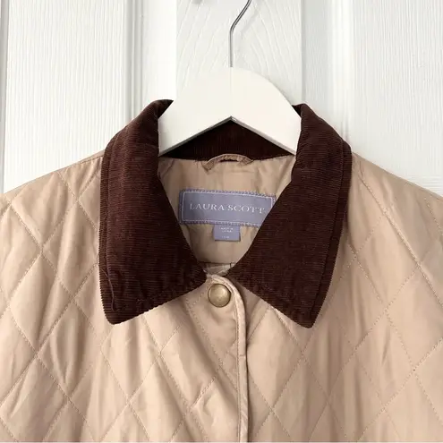 Laura Ashley Beige Diamond Quilted Button Chore Jacket Brown Corduroy Trim Large