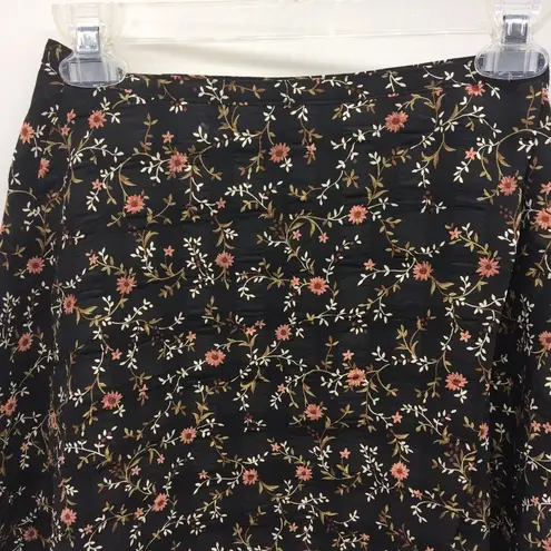 None EUC Floral Print on a Black Background Wrap A-Line Skirt-Size S/M