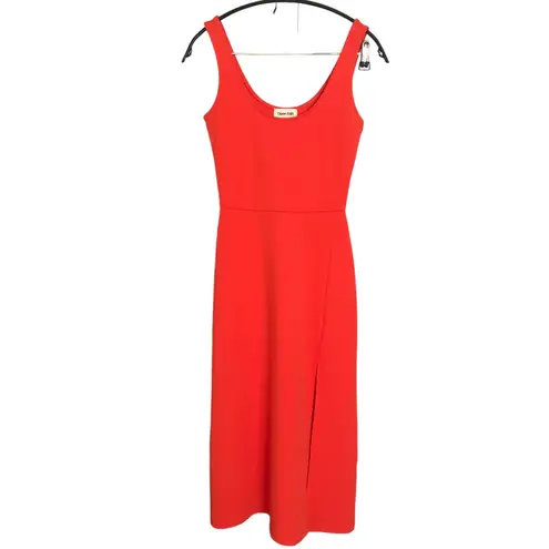 Open Edit Scoop Neck Orange Bodycon Midi Tank Dress Size XS NWOT Sleeveless.    Bodycon Midi Tank Dress in Orange Scoop Neck Sleeveless Front side slit Some Stretch 75% Polyester, 21% Viscose, 4% Spandex  Approximate measurements  pit to pit 28” waist 22” length 38”  casual comfortable summer work office school party vacation