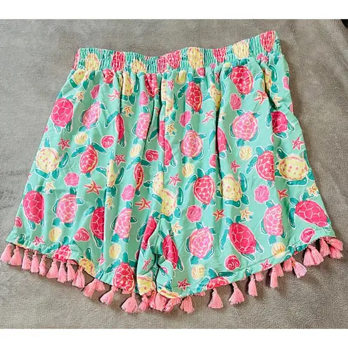 Simply Southern  Turtle Tassel Shorts Women Size L/XL Beachy Flowy Elastic Waist