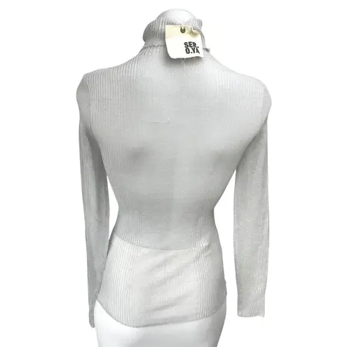 NEW Ser.O.Ya Piper Gray Linen Knit Turtleneck Long Sleeve Sheer Sweater Top Sz M Size M