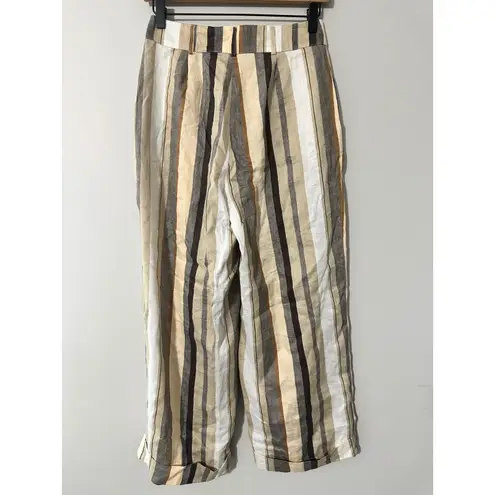 Manila Grace Striped Wide Leg Linen Blend Pants Beige Brown Women's Size 4 Tan