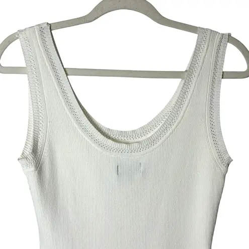 Camille La Vie White Fitted Ribbed Tank Top Rayon Nylon Large Capsule Minimalist