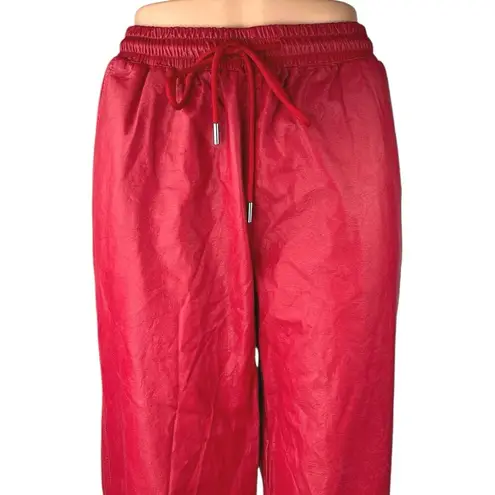 Stella Luce Womens Red Faux Leather Vegan Drawstring Jogger Sweat Pants Size XL