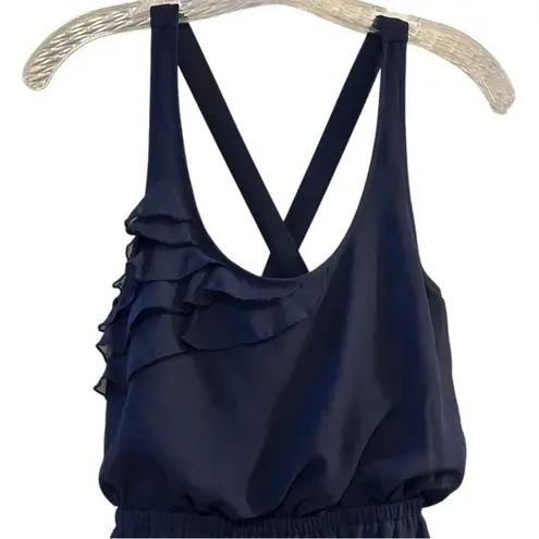 Eyelash Couture Women's S Blue Ruffle Cross-Back Sleeveless Short Dress Casual