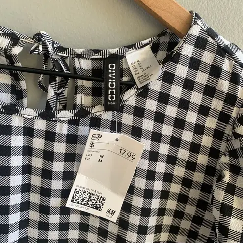 Divided H&M  Gingham Check Black and White Babydoll Dress Short Sleeve NWT Medium