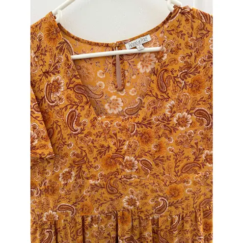Patrons of Peace Orange Paisley V Neck Floral Pattern Knee Length Dress Womens S