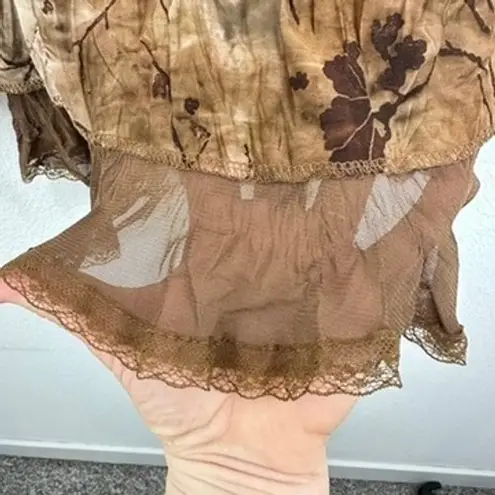 Panilli Y2K Goblincore Grunge Bratz Floral Brown Lace Trim Long Sleeve Blouse