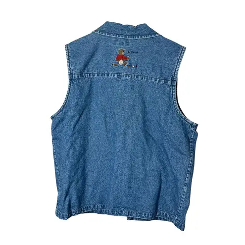 Christopher & Banks Vintage Denim Zipper Vest Bear Bees Embroidery Medium