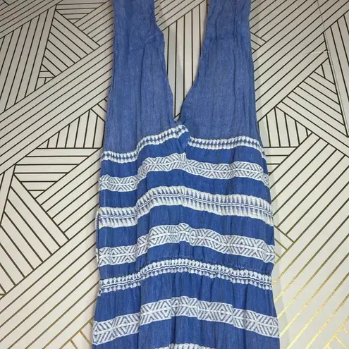 Lemlem Freya Off The Shoulder Embroidered Gauze Jumpsuit Blue Size US Medium