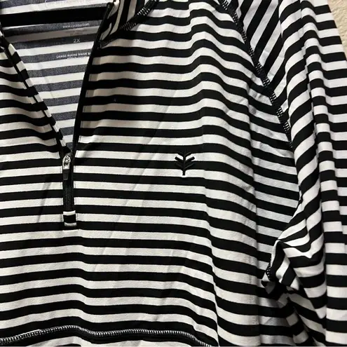 Coolibar UPF 50+ Lawai Ruche Swim Quarter Zip Black Striped Shirt Plus Size 2X