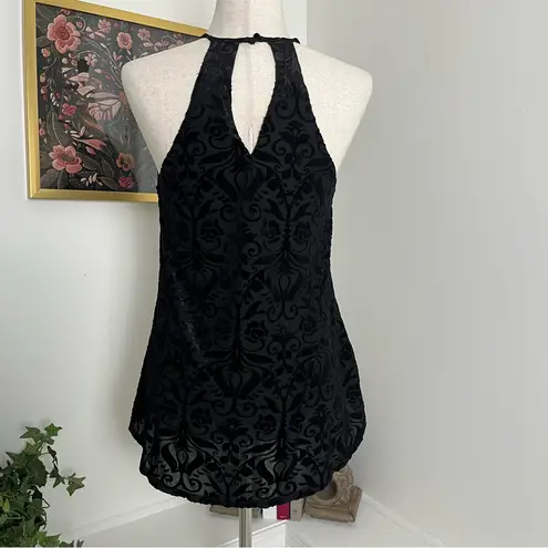 Francesca’s Black Floral Velvet Burnout High Low Keyhole Back Goth Whimsigoth Size M