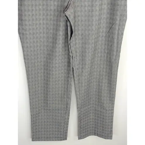 Hilary Radley Women's Plaid Elastic Waist Straight Leg Pull On Pants Black White