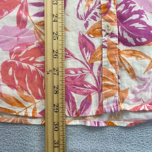 Terra & Sky Button Linen Blend Short Sleeve Shirt Womens 2X (20W-22W) Tropical