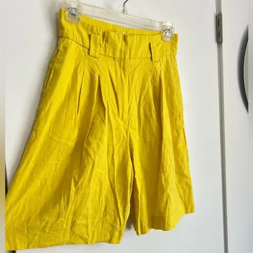 Mango  Linen Blend High Rise Yellow Schoolboy Shorts XS