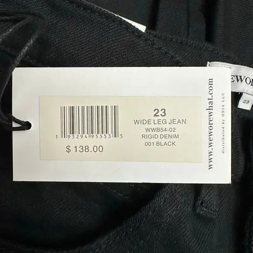 We Wore What Sz 23 Black Rigid Denim Wide Leg Distressed Jean Pants Raw Hem NEW