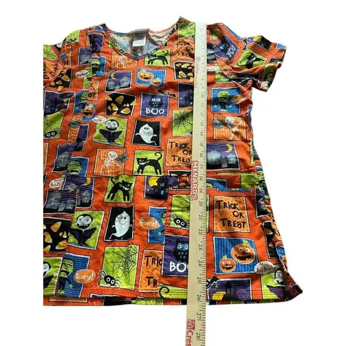Scrubstar Halloween V Neck Top Womens Medium Short Sleeve Pockets Spooky Season