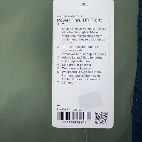 Lululemon NWT  Power Thru HR Tight 31”
Size 4 Tall