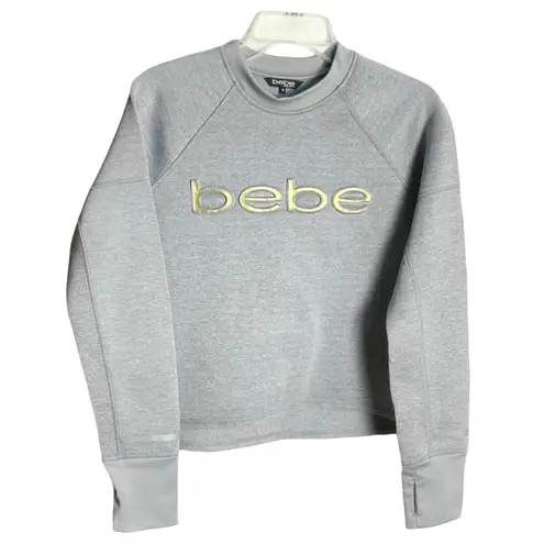 Bebe Sport Gray w 3D Gold Lettering Athletic Top Thumb Slits Wm M