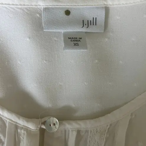 J Jill Women Top XS Ivory Swiss Dot Button Up Cottagecore Fairy Whimsy Office