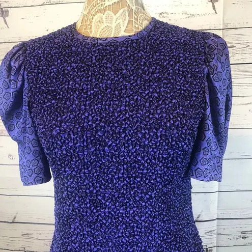 Vintage Plaza south drop waist puffy sleeves smocked purple blk dress size small