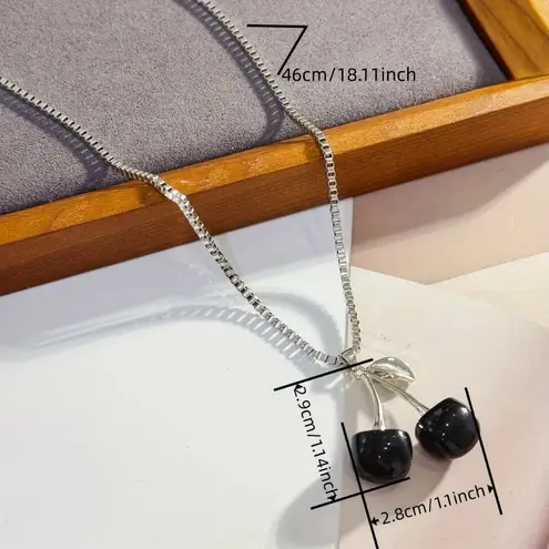 NEW Silver Necklace with Black Cherry Charm, Cherry Jewelry, Retro Jewelry, y2k