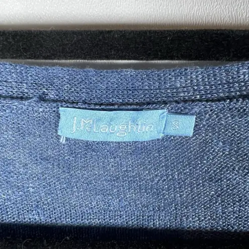 J. McLaughlin 100% Linen Blue Knit Long Sleeve Boat Neck Sweater Top Size Small