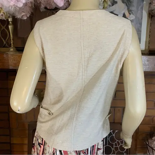 LIZ & CO. ECRU/BEIGE COTTON/LINEN BLEND ZIPPER FRONT UTILITY SHIRT (M) Size M