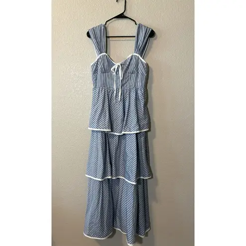 Sofie the Label Danielle Striped Midi Dress Medium Tiered Nautical Coastal Chic Blue - Image 5