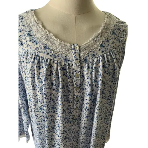 Eileen West Ladies Small Blue Floral Polyester Blend Long Sleeves Cottage White