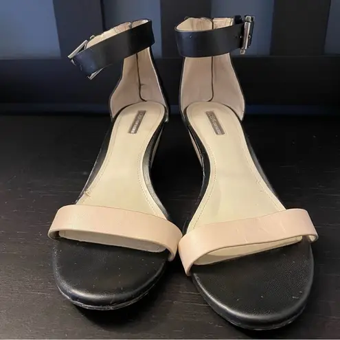 BCBGeneration BCBG Black Cream Low Wedge Ankle Strap Buckle Women’s Size 9