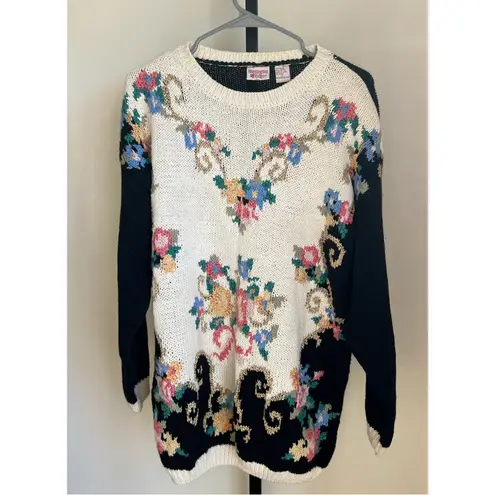 Vintage 80s ? Huntington Ridge Floral Sweater Cottagecore Retro Knit Size L