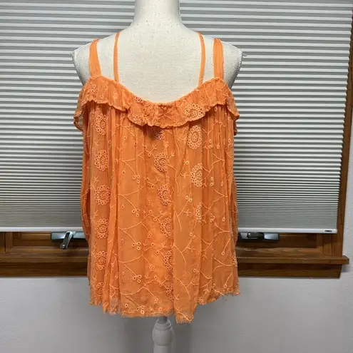 Anthropologie Floreat Maryana Orange Eyelet Strappy Off The Shoulder Top Size XS