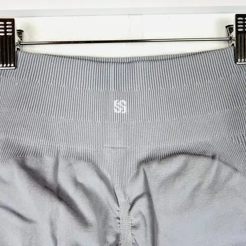 Essential Seamless Ribbed Booty Shorts, Soft Gray, Size Medium, Compressing Gray