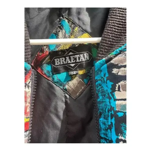 Vintage Braetan Colorful Floral Abstract Bomber Jacket // Size Medium Red