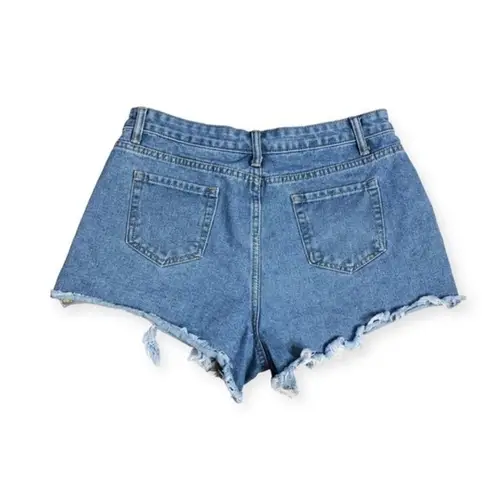 SheIn  Medium Wash Distressed High Rise Denim Shorts