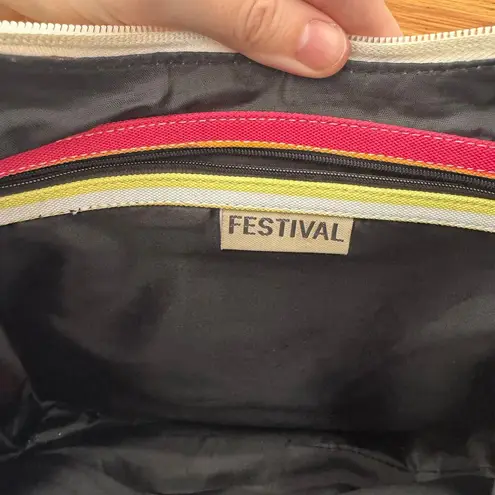 Festival Purse Colorful Colorful Stripe 90s Pockets Concert Travel Shoulder Bag White
