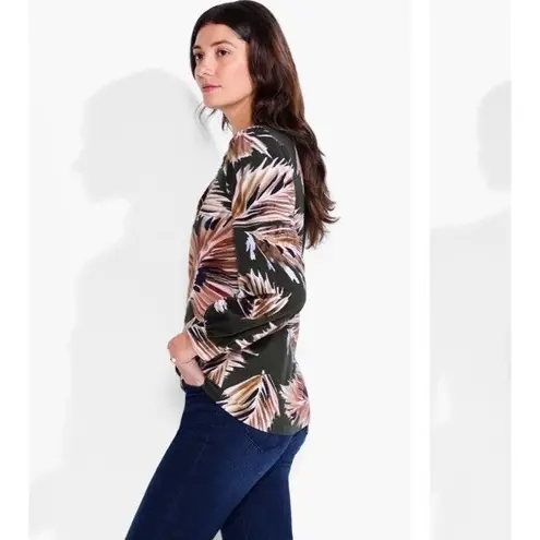 Nic+Zoe NWT NZT By Nic Zoe Women's Top XS Palm Print V-Neck Blouse Green Multicolor
