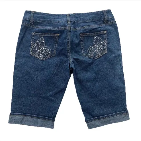 Vintage HiP jeans Bermuda Denim Shorts Womens Juniors 13 Y2K Rhinestone Pockets Blue Size 13J