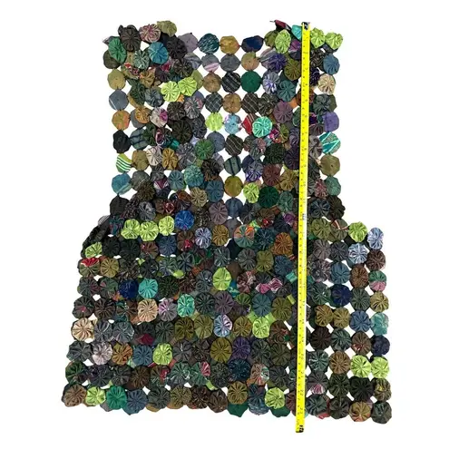 CCC Handmade Thai Silk Vest Colorful Yo Yo Pattern Open Sleeveless Design Small Green Size undefined