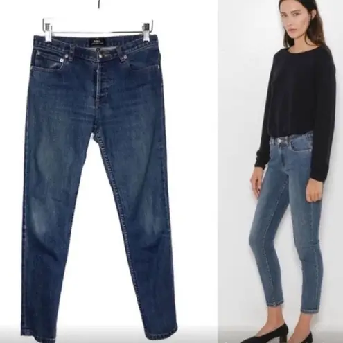 APC New Cure H Tres Etroit Mid Rise Straight Leg Ankle Cropped Jeans Denim sz 30 Blue