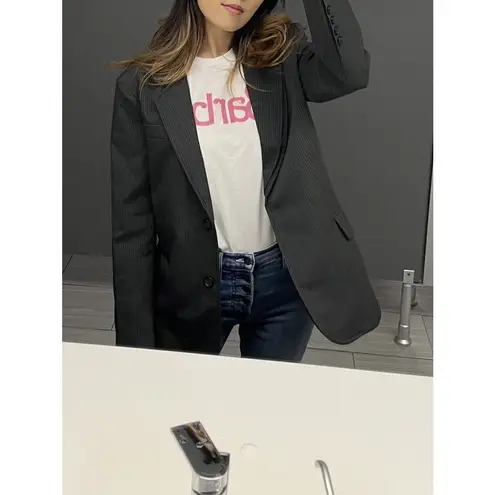 Moon River Gray Pinstripe Double Layered Front Button Blazer Jacket sz Medium