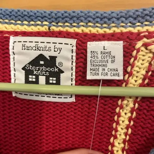 Vintage Storybook Knits Sweater Mola Festival HSN Chickens Size Large Womens Red