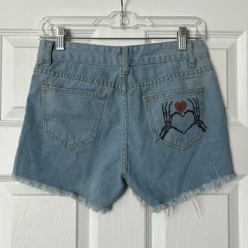 None Distressed Cutoff Skeleton Heart Shorts - Size 3